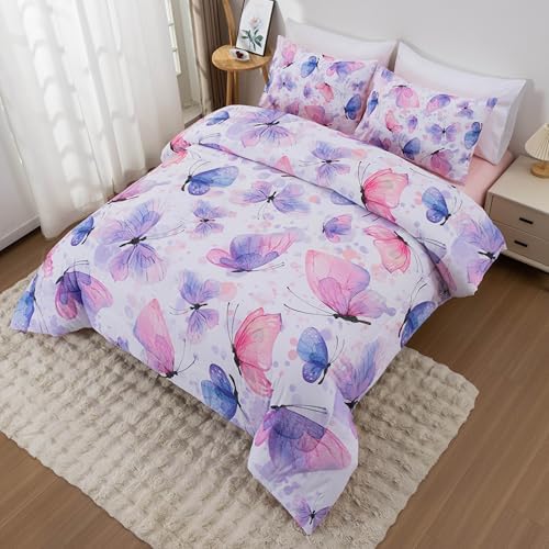 Btargot 3 Piece Butterfly Comforter Set for Girls