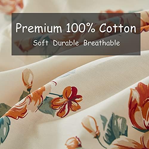 FADFAY Rose Beige Floral Shabby Bed Sheet Set 4Pcs
