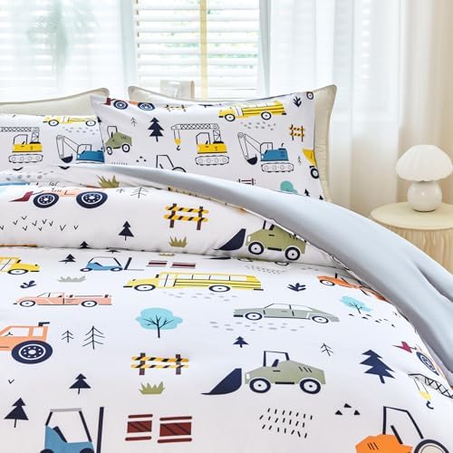 WINLIFE Twin Size Comforter Set with Cartoon Excavator Pattern