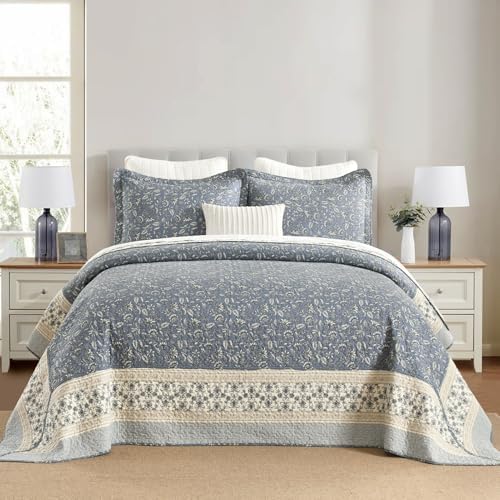 DDUOXIN Oversized King Bedspread Set - 128x120 Grayish BlueBeige