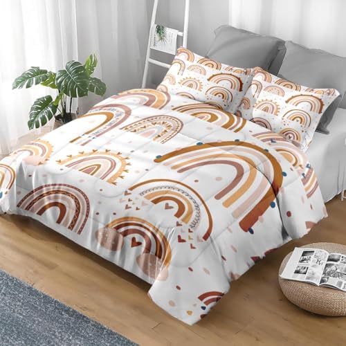 Pamnest Comforter Set Twin Size Boho Rainbow Pink