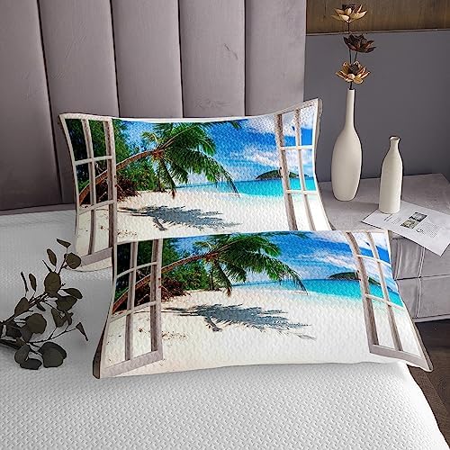 Erosebridal Queen Size Green Palm Tree Quilt Set
