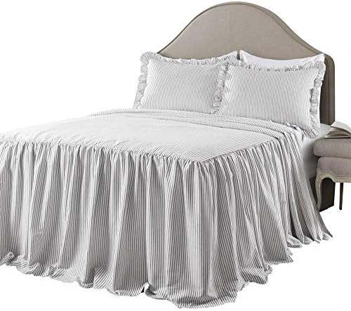 Lush Decor Gray Ticking Stripe Bedspread Set King 3 Piece