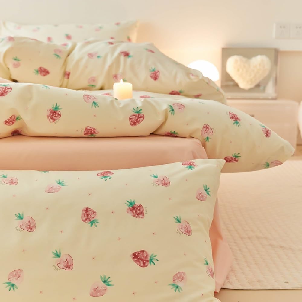 Bildenly Kids Duvet Cover Set Twin Kawaii Strawberry