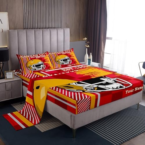 Custom Name Football Bed Sheet Set Twin Size Yellow Red 1
