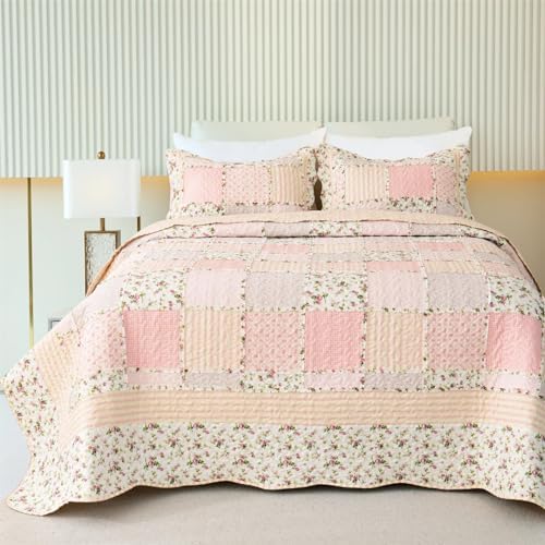Cmfshape Floral Quilt Bedspread Queen Size 3 Piece Set