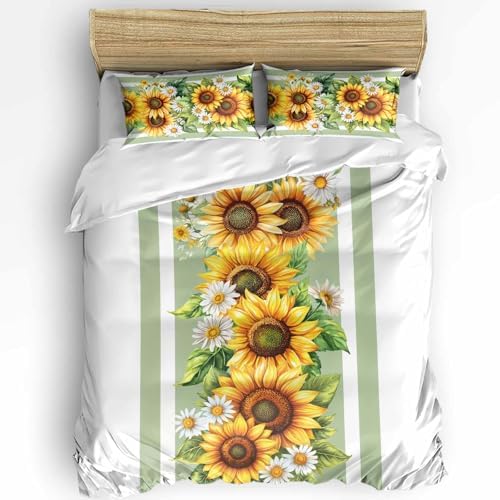 3 Piece Queen Bedding Set with Sunflower Duvet Cover and Pillowcases
