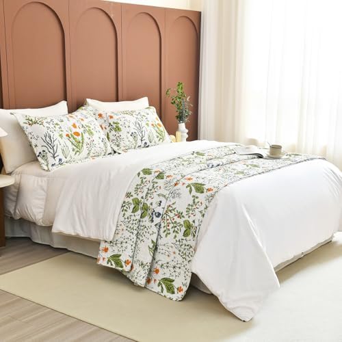 Lady Ann 100 Cotton Floral Queen Quilt Set - Yellow Flowers Leaves