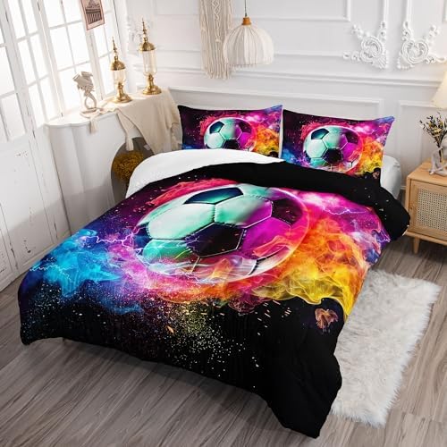 Kids Flame Soccer Comforter Set with 2 Pillowcases 1