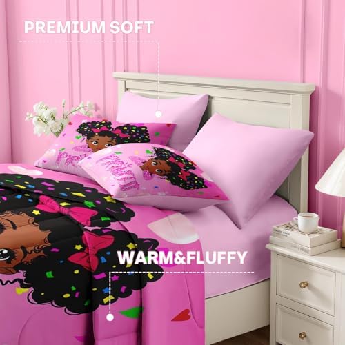 Nesker 5 Pcs Comforter Set Twin Size Pink Princess