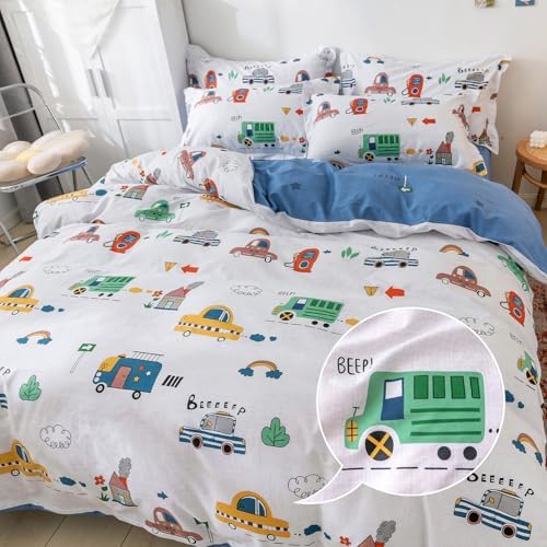 Kids Car Duvet Cover Set Twin Size - 100 Cotton