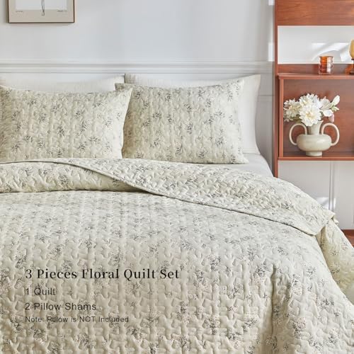 EAVD Boho Floral Queen Quilt Set with 2 Pillow Shams