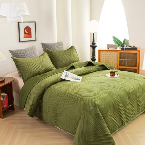 JiaPoem Quilt Set Bedspread - Lightweight Microfiber Coin Pattern 3 Piece
