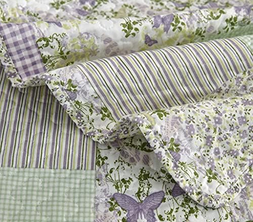 Chezmoi Daisy 3-Piece Quilt Set - Purple Butterfly Botanical Print