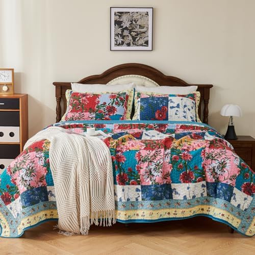 EVENHUG 100 Cotton Patchwork Queen Quilt Set