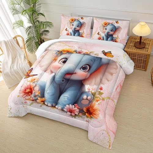 Marble Print Elephant Comforter Set Twin for Kids