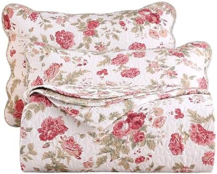 Vctops 3-Piece Romantic Rose Flower Print Bedspread Set