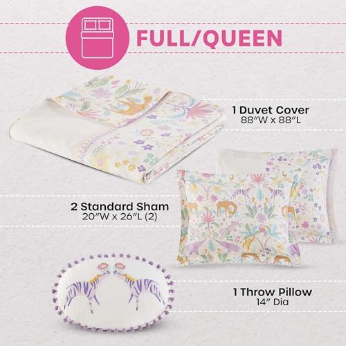 Queen Duvet Cover Set - Jungle Animals Floral Reversible Design