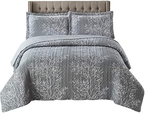 Royal Tradition 5PC Bedspread Set - Twin XL Odette Grey Quilted Microfiber