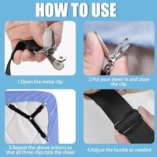 8 Bed Sheet Holder Straps with Metal Clips