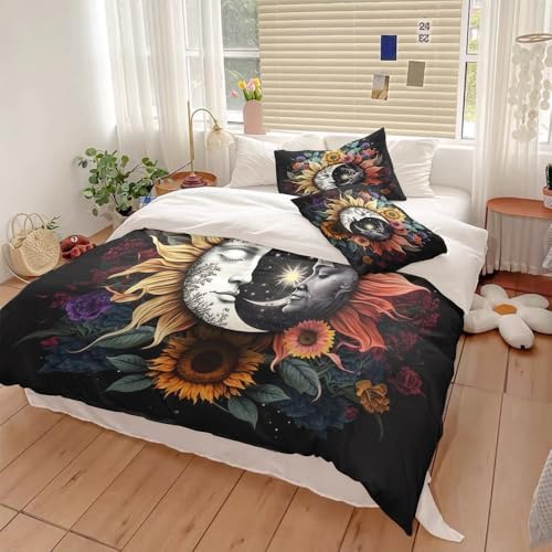 3-Piece Sun Moon Celestial Bedding Set with Pillowcases