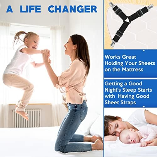 Kelofty 4PCS Bed Sheet Clips with Adjustable Bands