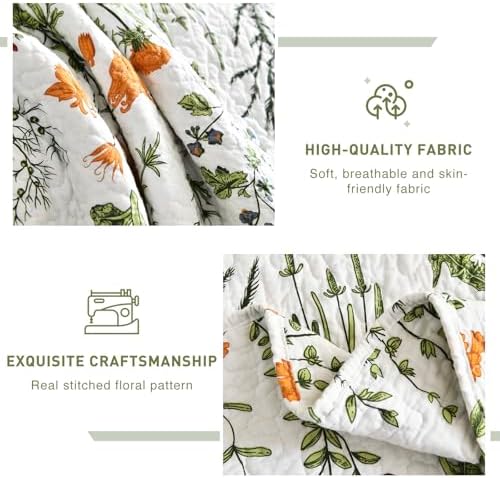 Lady Ann 100 Cotton Floral Queen Quilt Set - Yellow Flowers Leaves