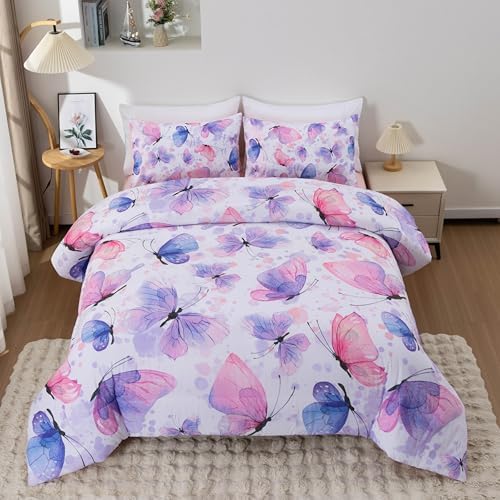 Btargot 3 Piece Butterfly Comforter Set for Girls