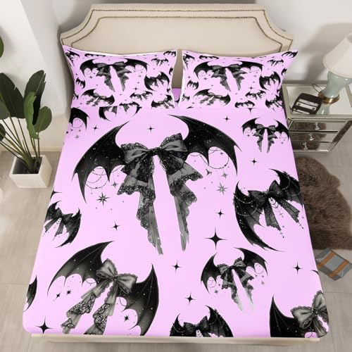Manfei Gothic Bowknots Sheet Set Purple Black Deep Pocket Twin Size