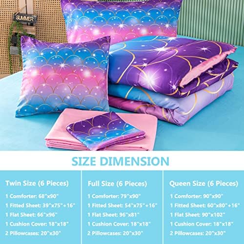 PERFEMET Pink Mermaid Comforter Set Full Size 6 Pieces