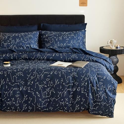 Wake In Cloud Constellation Duvet Cover Set King Size Navy Blue