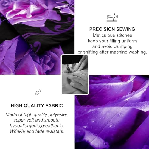 WONGS BEDDING Purple Rose Comforter Set Twin Reversible