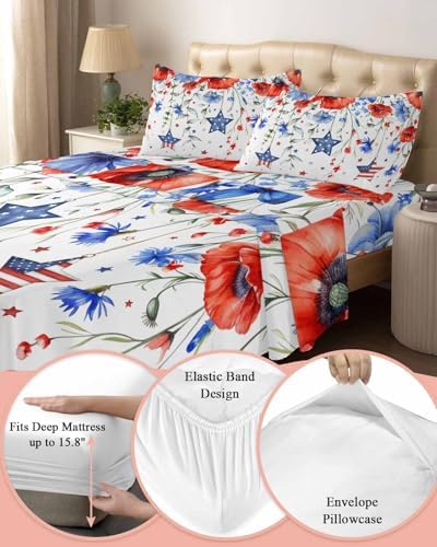Boanket Cal King Sheet Set 4th of July 4 Piece Microfiber