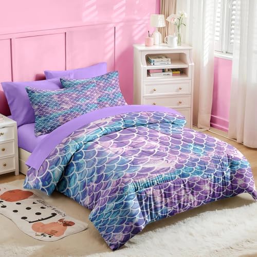 Nesker 5 Pcs Comforter Set Twin Size Mermaid Design