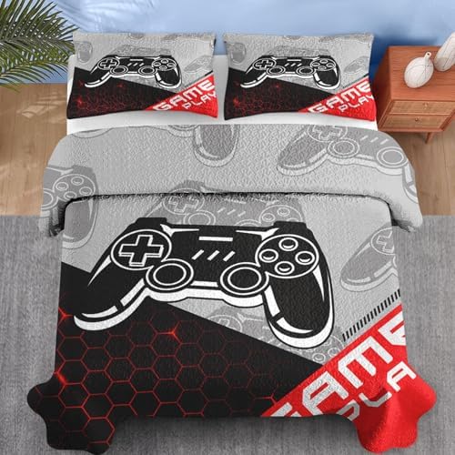 Pamnest Twin Quilt Set with Pillow Sham Red Black