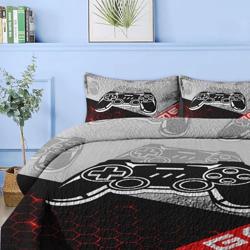 Pamnest Twin Quilt Set with Pillow Sham Red Black