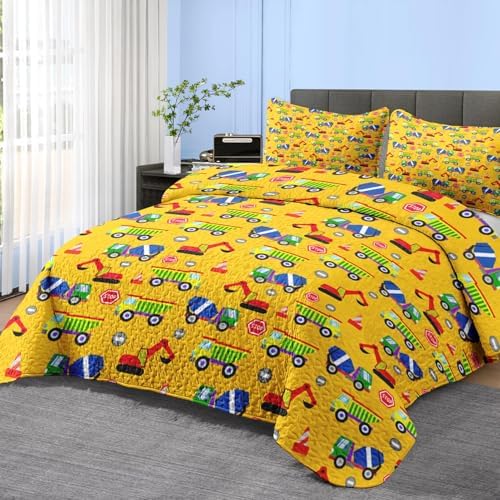 Pamnest Quilt Set Full Queen Size Cartoon Construction Car 3 Pcs