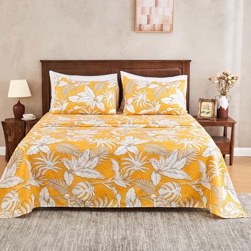 Gogreen 3PC Twin XL Sheet Set - Yellow Leaves
