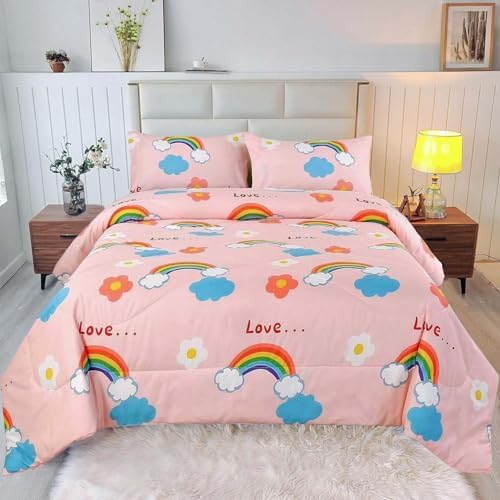 SDY 3PCS Rainbow Queen Comforter Set