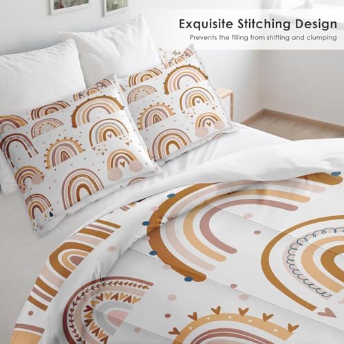 Pamnest Comforter Set Twin Size Boho Rainbow Pink