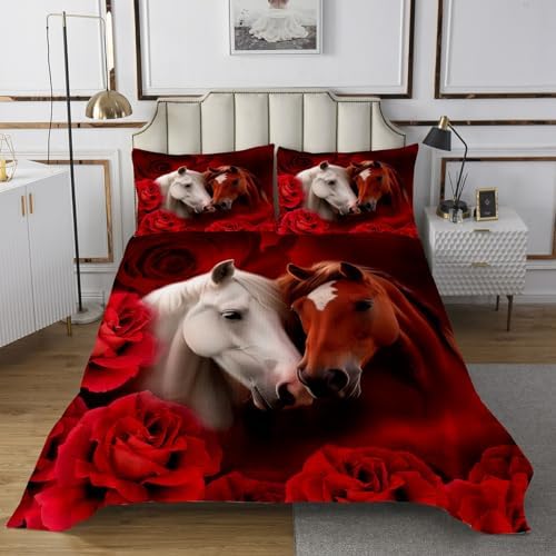 Erosebridal Brown White Horse Quilt Set