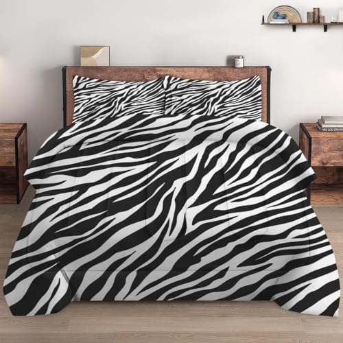 Pamnest Zebra Stripe Queen Comforter Set 3 Pcs