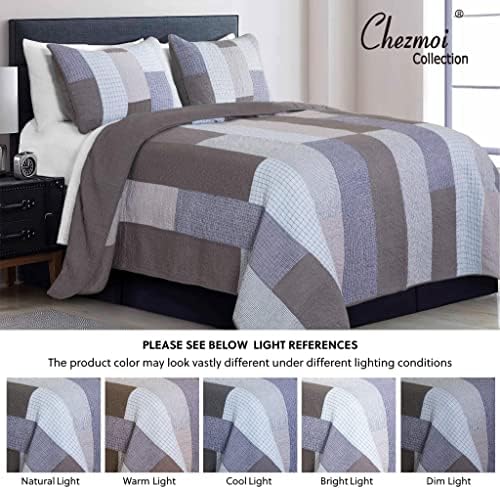 Chezmoi Sora 3-Piece Plaid Quilt Set - Queen Size