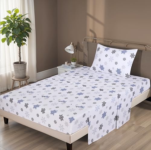 ZOYER Flannel Twin XL Sheet Set - 3 Pieces White Snow