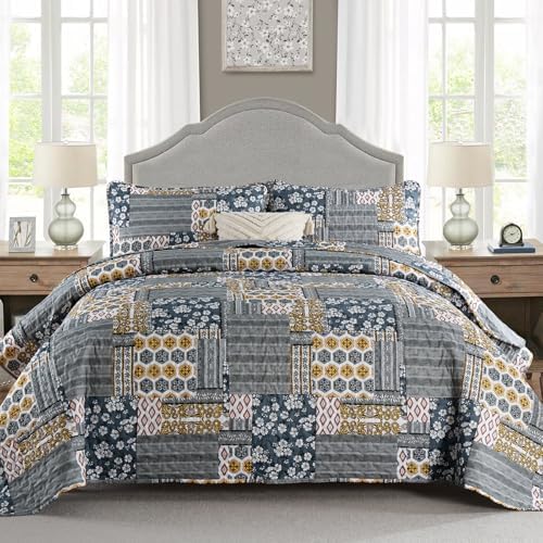 Mybedsoul Dark Grey Plaid Quilt Set King Size