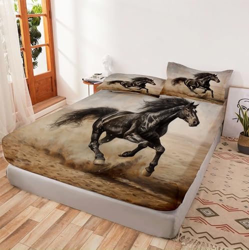 3D Animal Black Horse Bed Sheet Set 4pcs California King 1