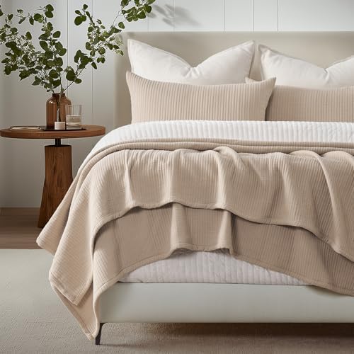 EVERGRACEHOME Cotton Gauze Bedspread Set Khaki Tan 2 Shams
