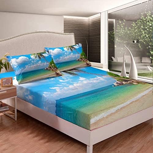 Erosebridal Ocean Beach King Size Sheet Set with Palm Trees