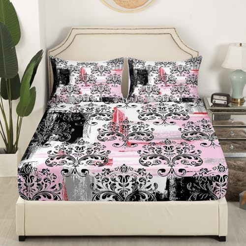 Erosebridal Pink Black Graffiti Twin Bed Sheet Set
