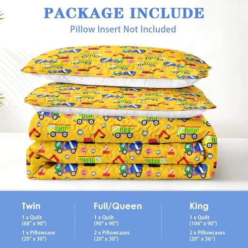 Pamnest Quilt Set Full Queen Size Cartoon Construction Car 3 Pcs